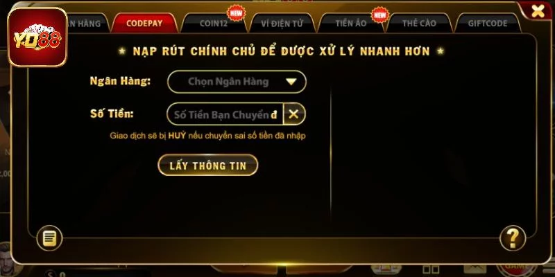 Xác thực thông tin theo hướng dẫn nạp tiền Yo88 Xác thực thông tin theo hướng dẫn nạp tiền Yo88